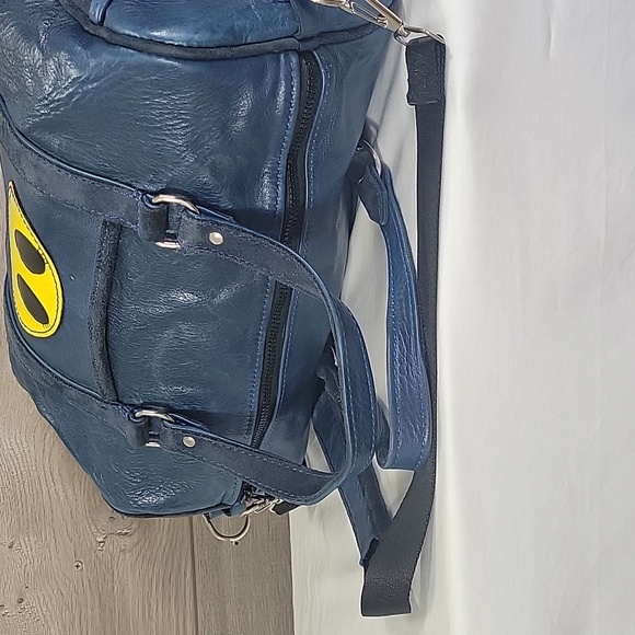 MU Sports Navy Leather Happy Face Small Duffle Shoulder Bag - Picture 5 of 12